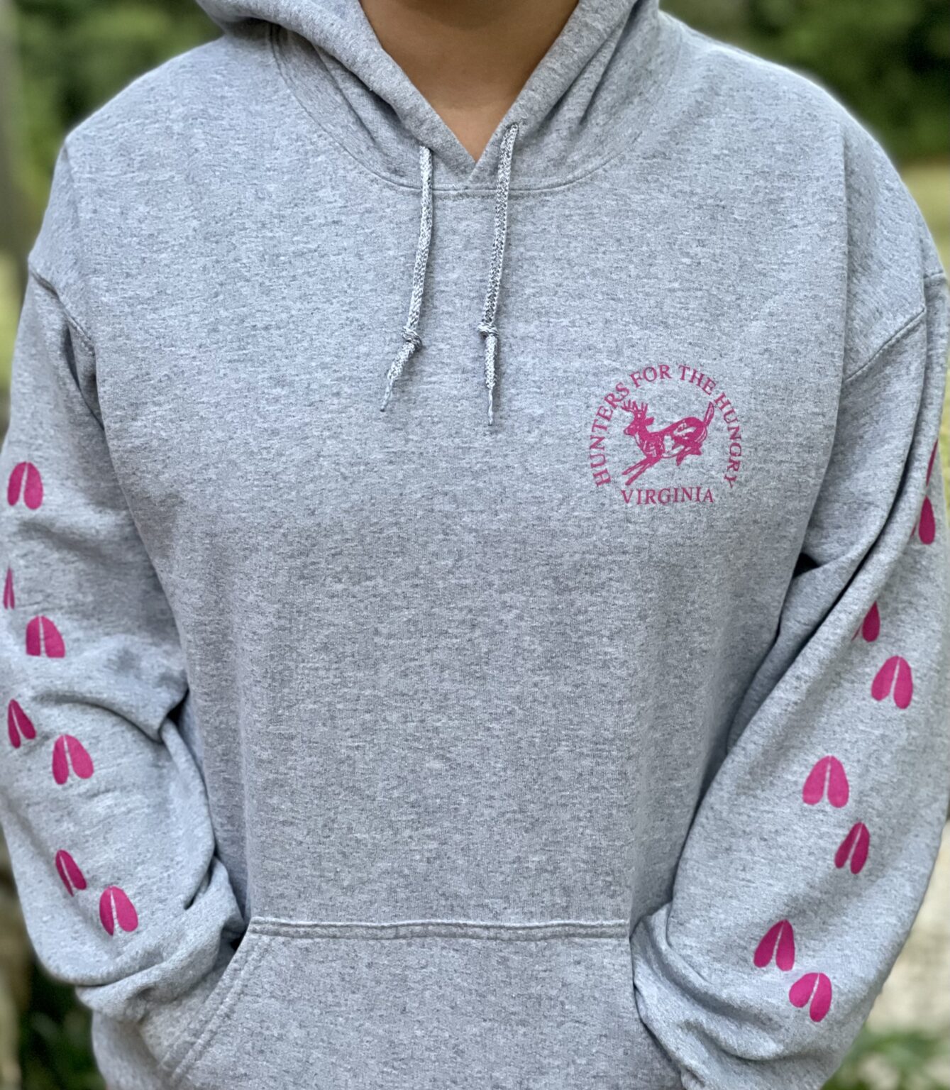 Hoodie – Gray with Pink Trim - Hunters for the Hungry